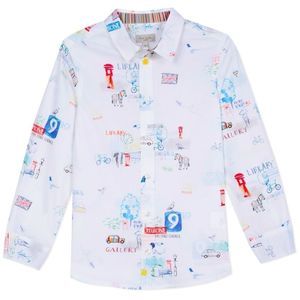 PAUL Smith Junior Boys London White Graphics Slim Fit Button Up Dress Shirt 8YR